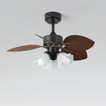 Floriva Leaf Ceiling Fan Light with Wood Blades and Frosted Glass Shade