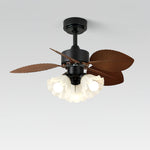 Floriva Leaf Ceiling Fan Light with Wood Blades and Frosted Glass Shade