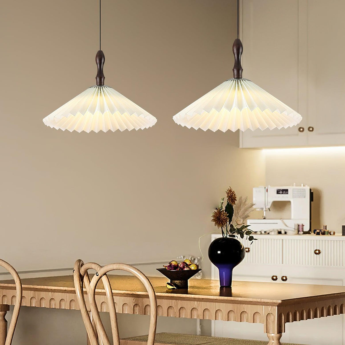 Blossom Paper Pendant Light with Wood and Iron Accents