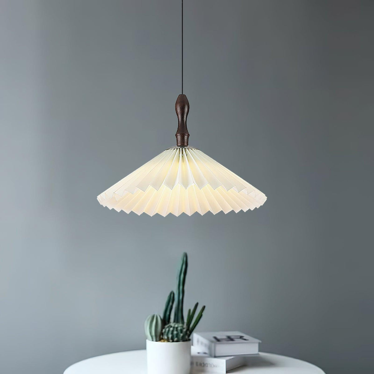 Blossom Paper Pendant Light with Wood and Iron Accents