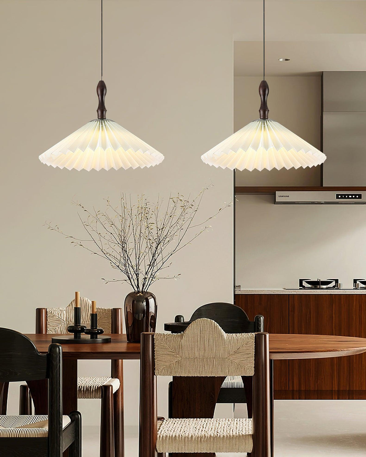 Blossom Paper Pendant Light with Wood and Iron Accents