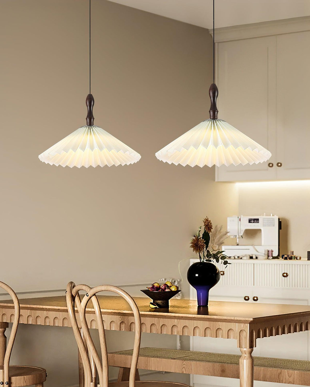 Blossom Paper Pendant Light with Wood and Iron Accents