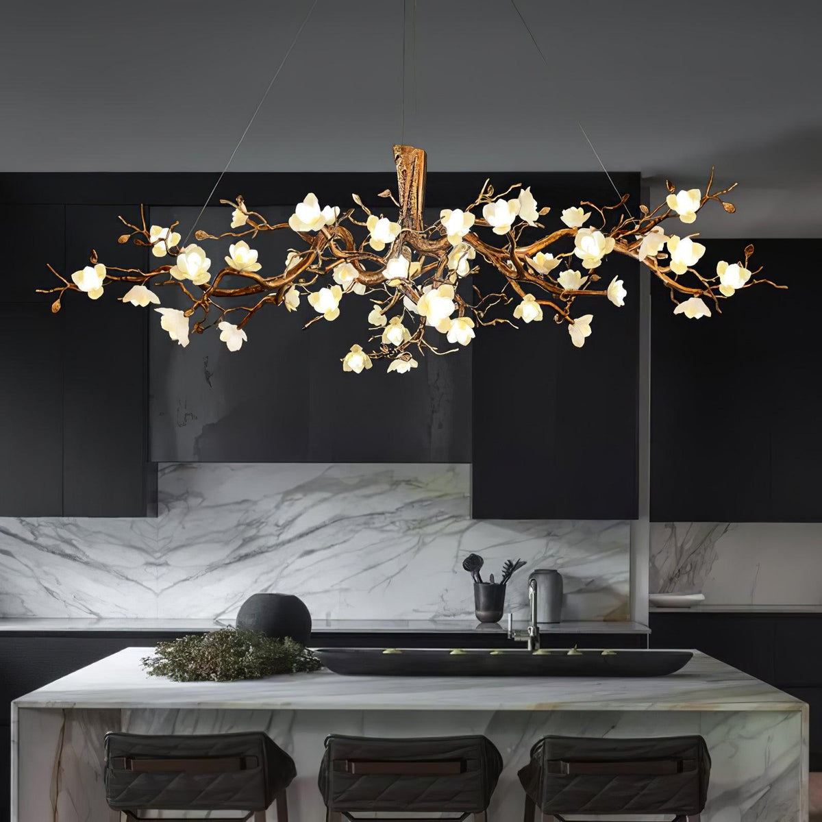 Flower Bloom Branch Brass Chandelier