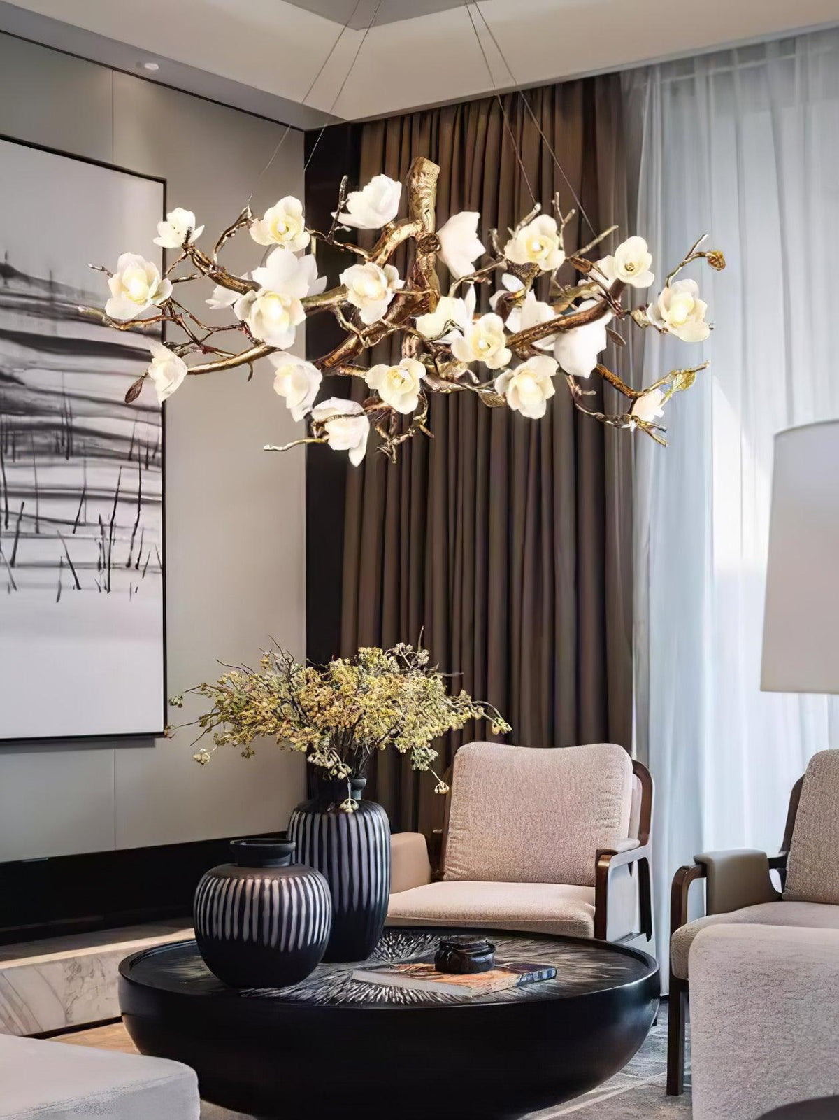 Flower Bloom Branch Brass Chandelier
