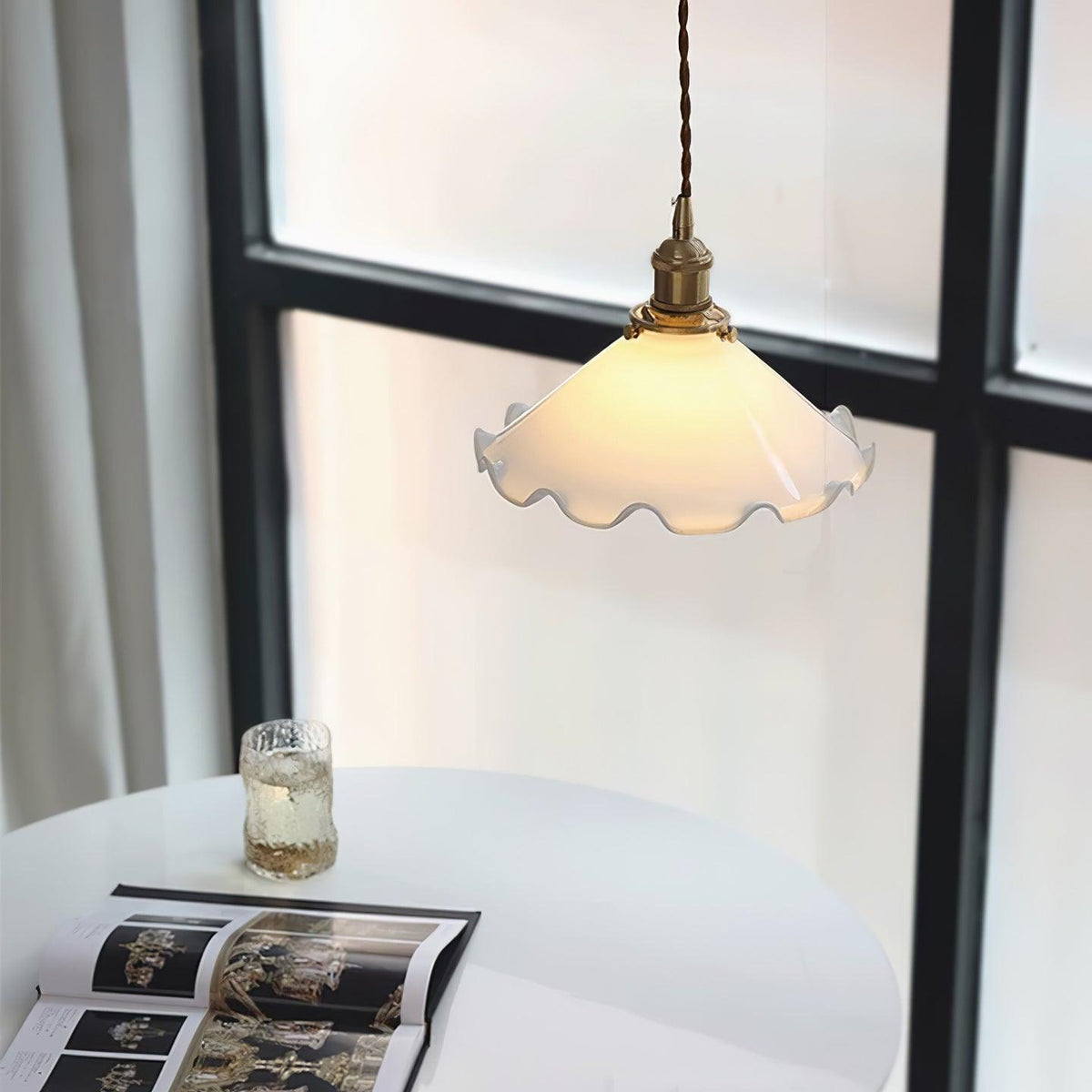 Flower Petals Swag Pendant Light — Brass & Glass Modern Hanging Lamp