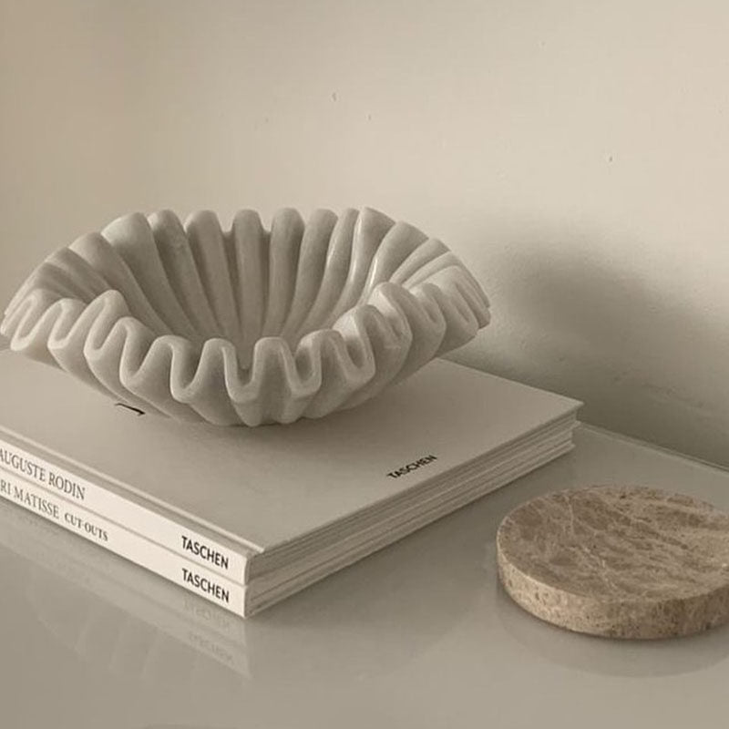 Fluted Marble Catchall Tray with Sculptural Fold Design