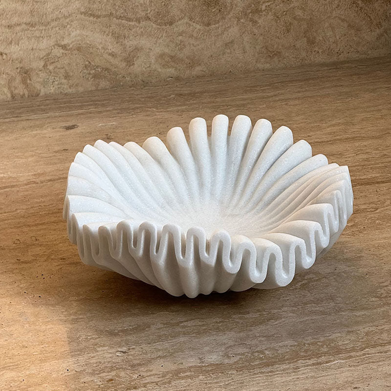 Fluted Marble Catchall Tray with Sculptural Fold Design