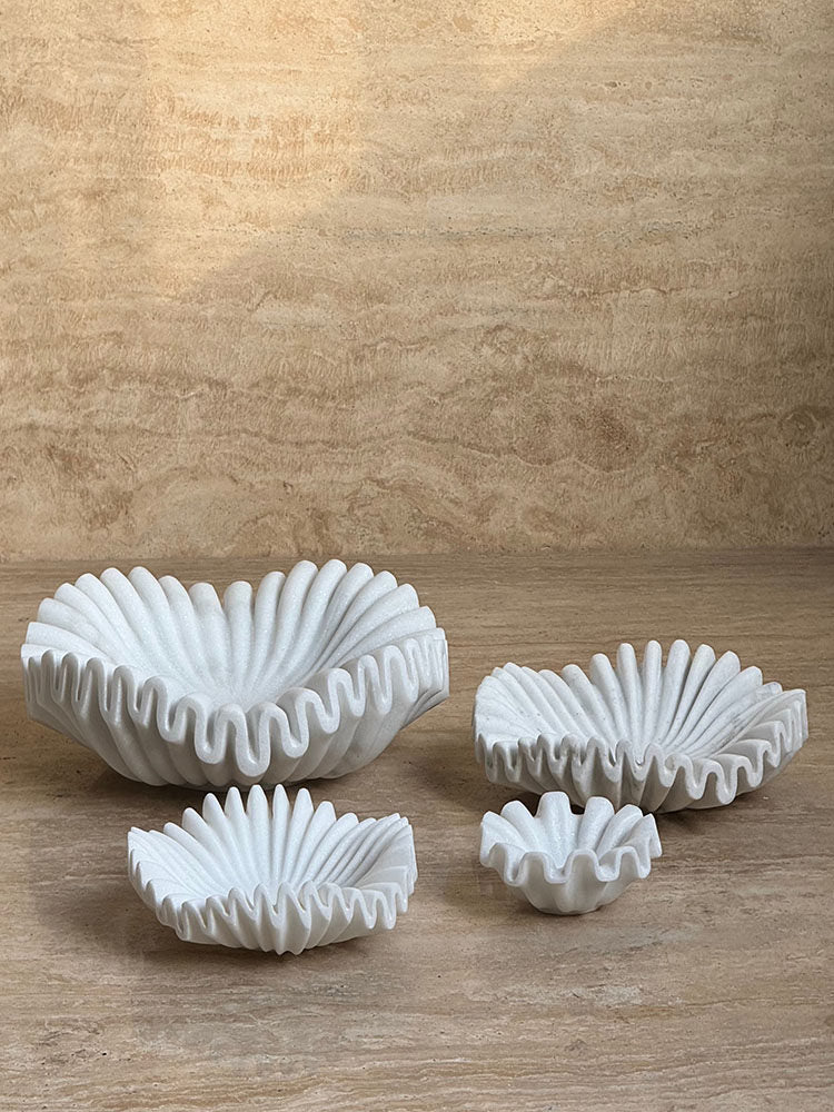 Fluted Marble Catchall Tray with Sculptural Fold Design