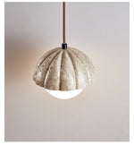 Fluted Travertine Orb Pendant Light with Glass Globe