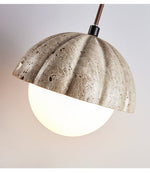 Fluted Travertine Orb Pendant Light with Glass Globe
