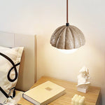 Fluted Travertine Orb Pendant Light with Glass Globe