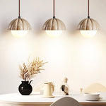 Fluted Travertine Orb Pendant Light with Glass Globe