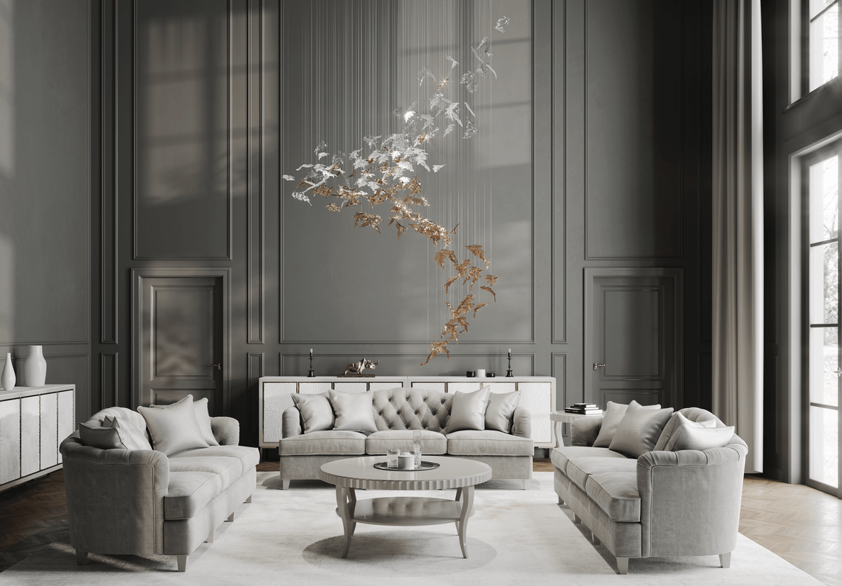 Flying Leaves Crystal Chandelier – Modern Handblown Glass Pendant Light for Dining Room and Living Room