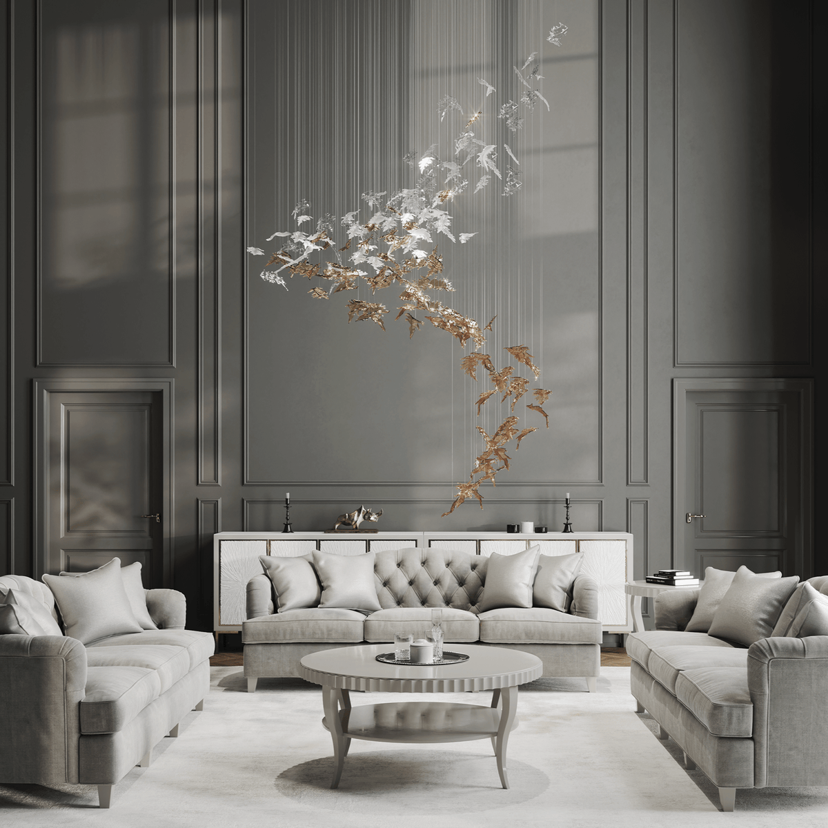 Flying Leaves Crystal Chandelier – Modern Handblown Glass Pendant Light for Dining Room and Living Room