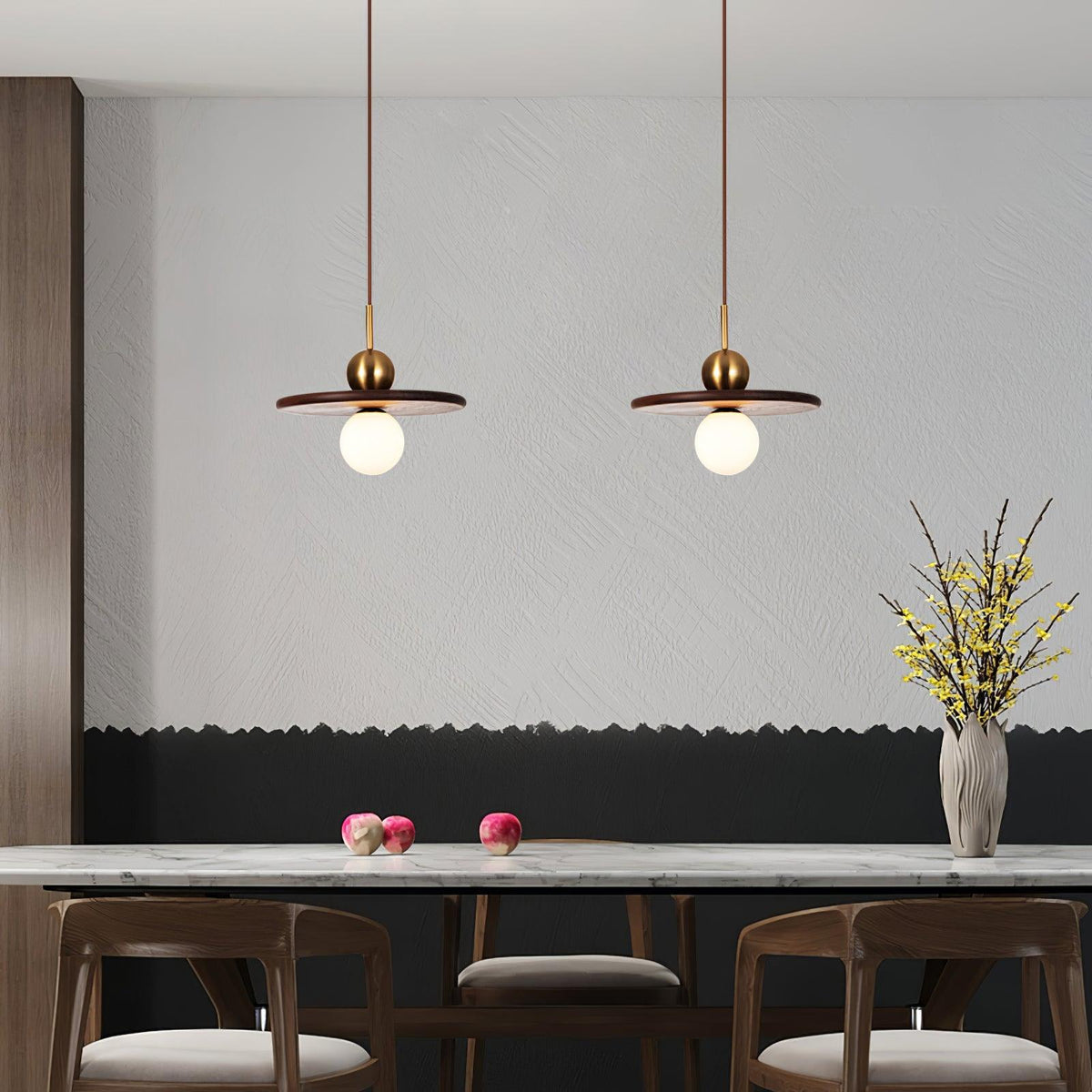 Walnut Brass Pendant Light with Glass Shade for Modern Interiors