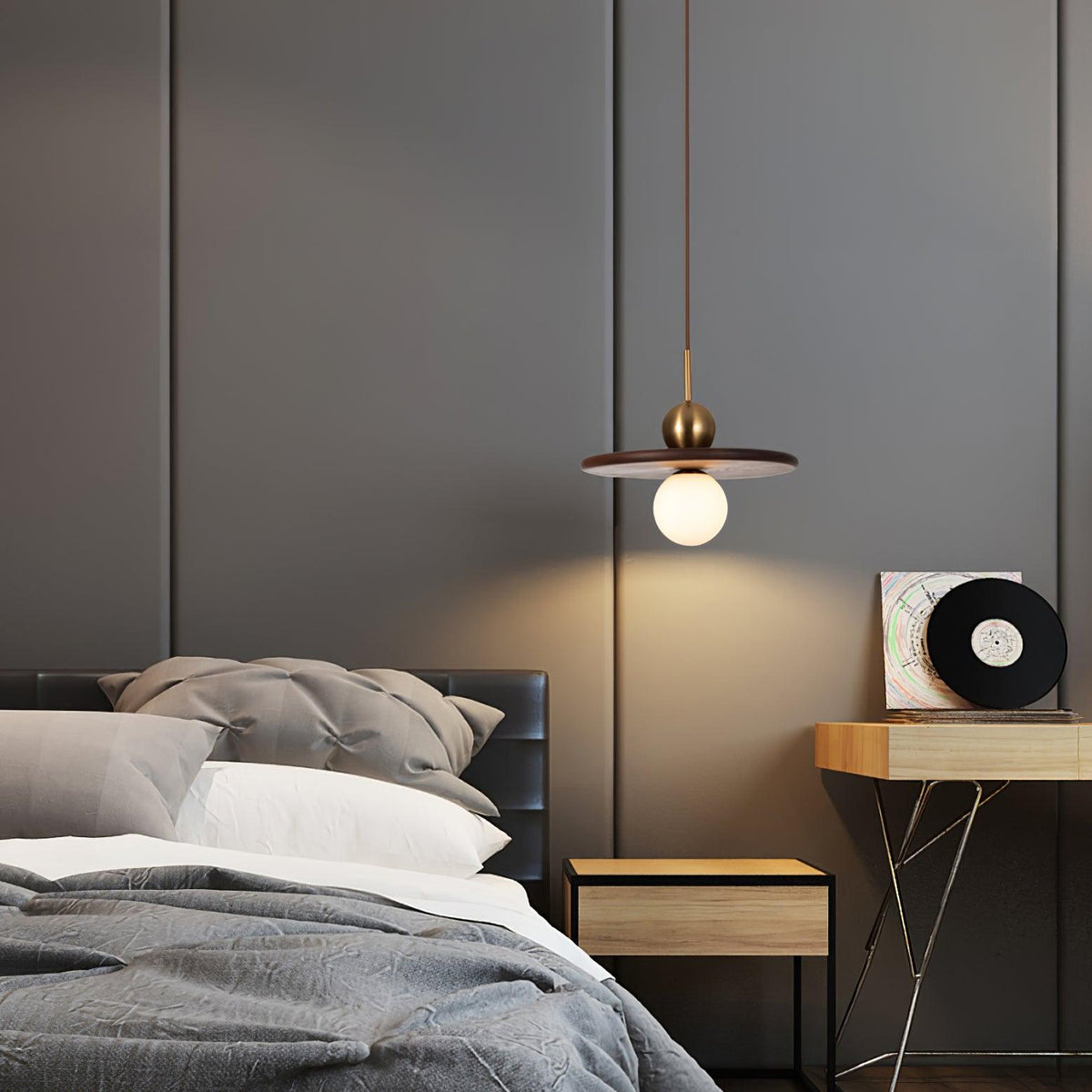 Walnut Brass Pendant Light with Glass Shade for Modern Interiors