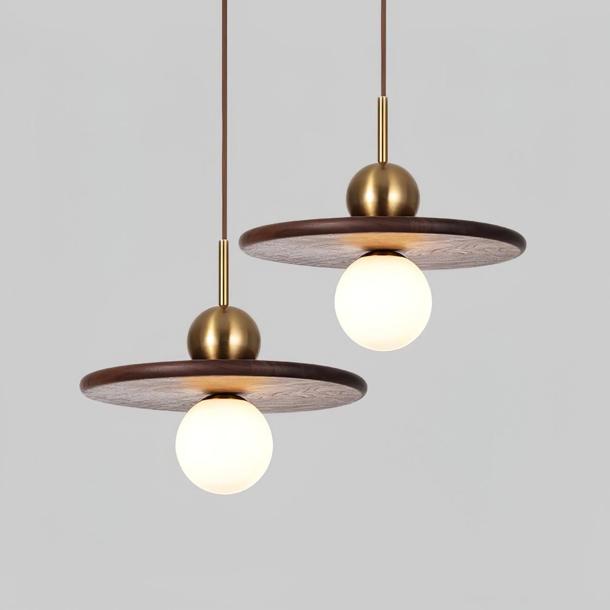 Walnut Brass Pendant Light with Glass Shade for Modern Interiors