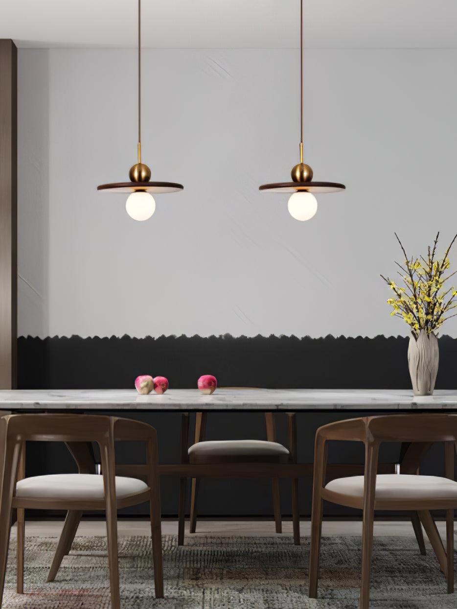Walnut Brass Pendant Light with Glass Shade for Modern Interiors