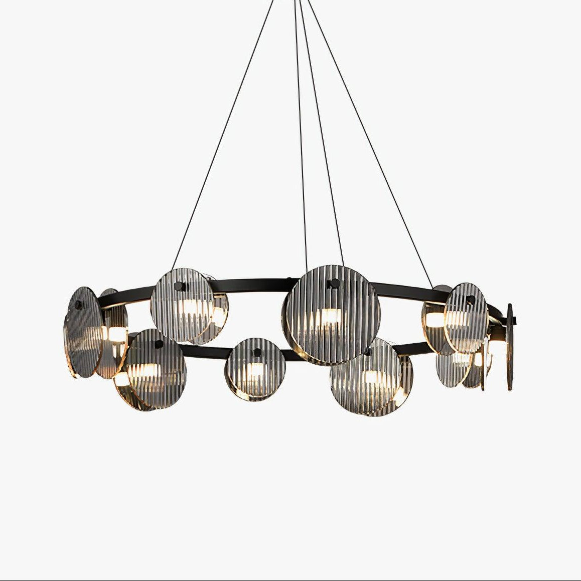 Foliole Modern Black Chandelier with Smoked Glass Shades