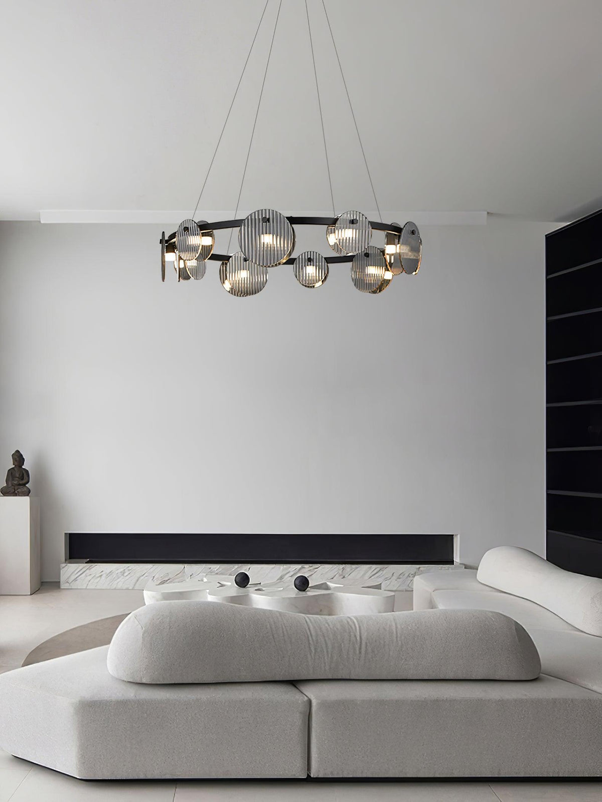 Foliole Modern Black Chandelier with Smoked Glass Shades