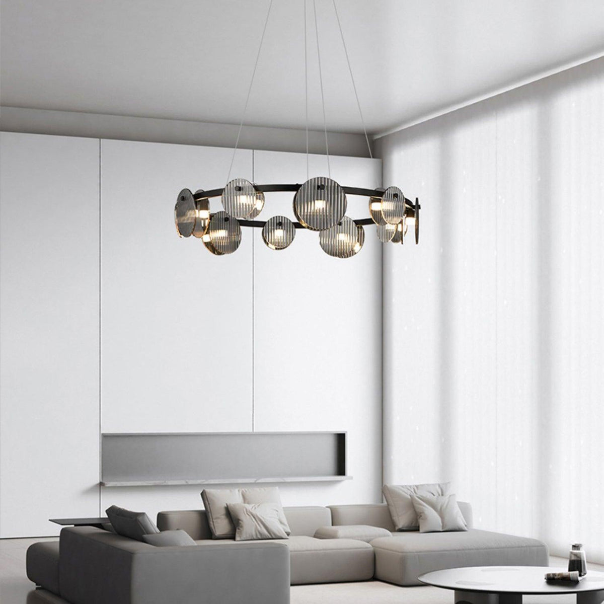 Foliole Modern Black Chandelier with Smoked Glass Shades