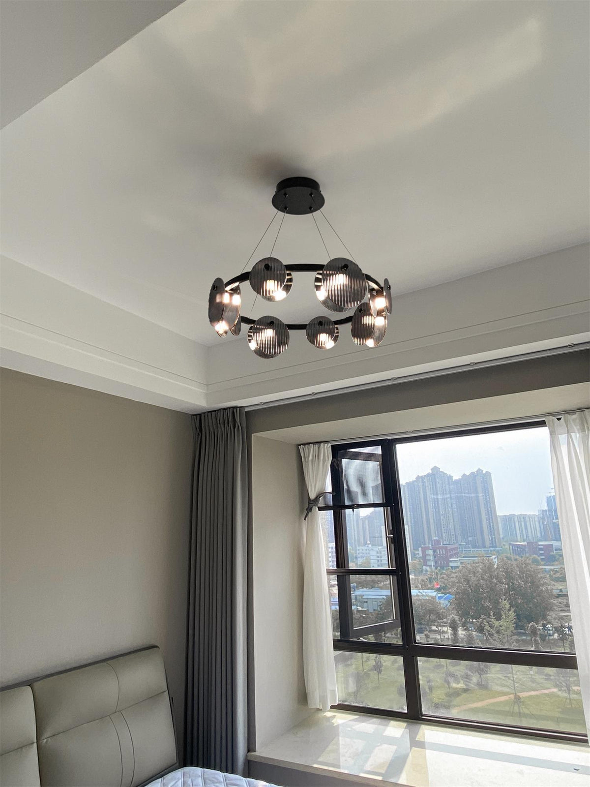 Foliole Modern Black Chandelier with Smoked Glass Shades