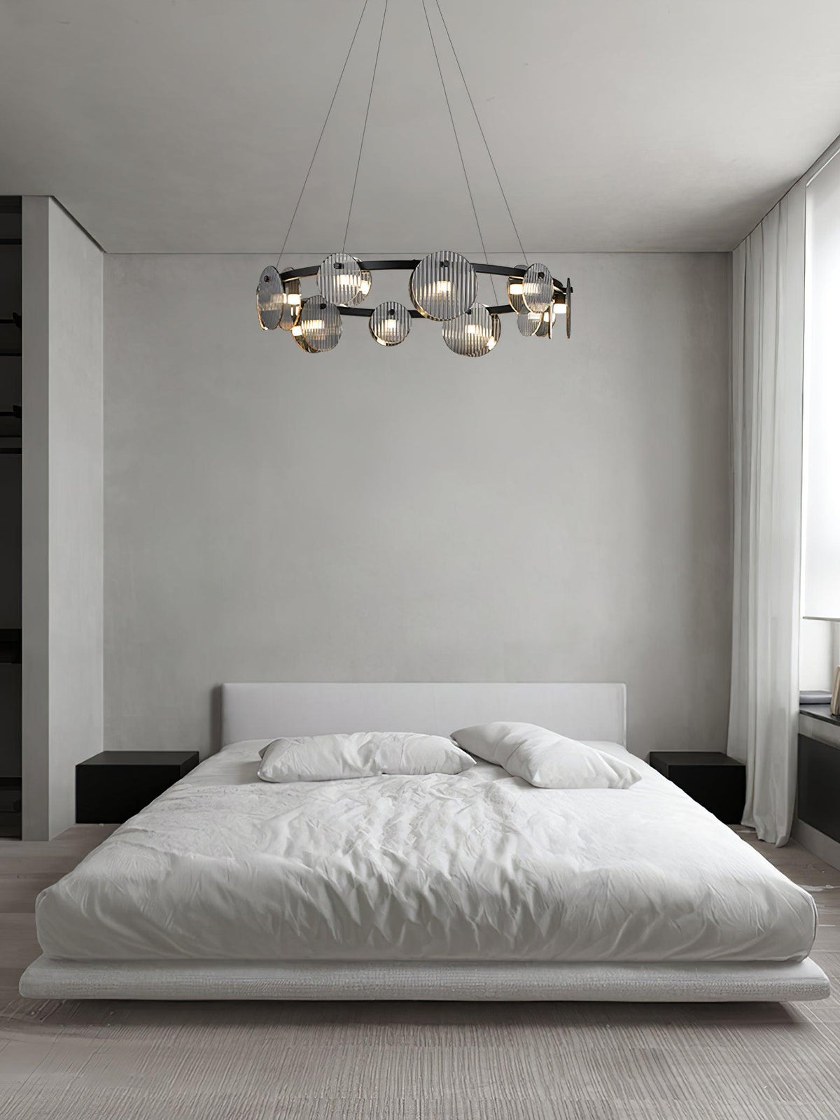 Foliole Modern Black Chandelier with Smoked Glass Shades