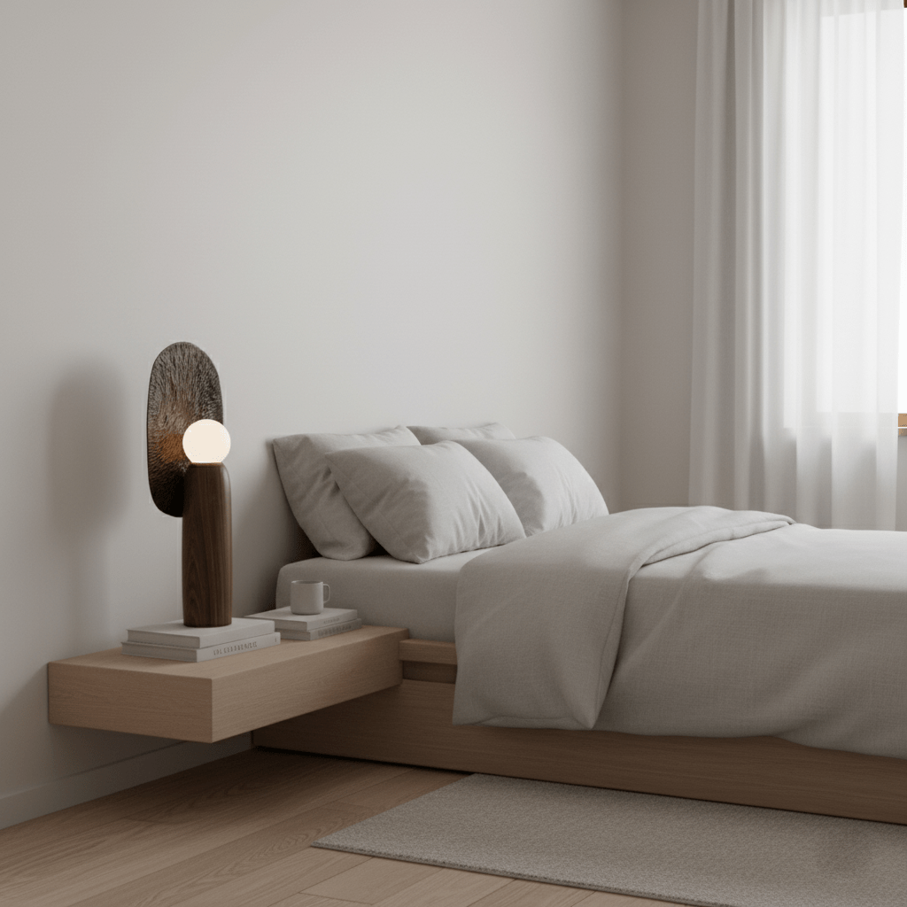 Forest Spirit Sculptural Wooden Table Lamps with Opal Glass Shades