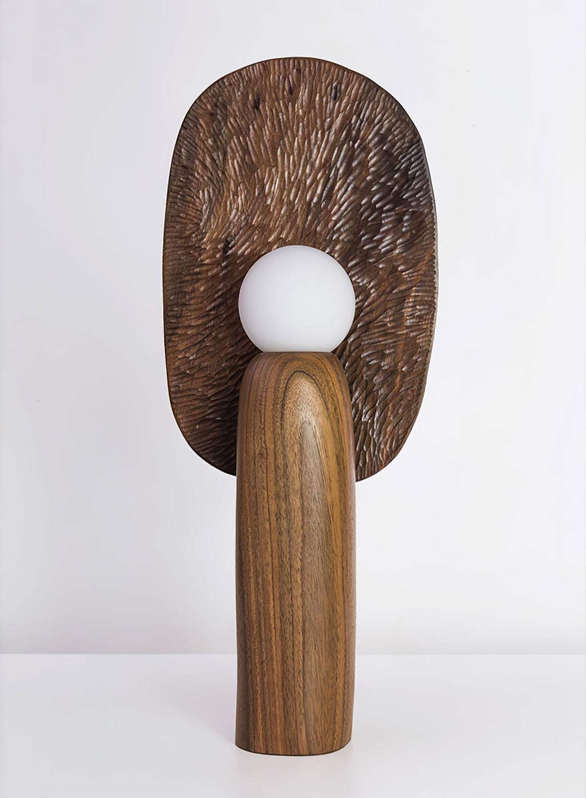 Forest Spirit Sculptural Wooden Table Lamps with Opal Glass Shades