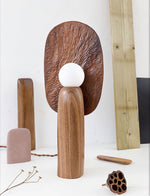 Forest Spirit Sculptural Wooden Table Lamps with Opal Glass Shades