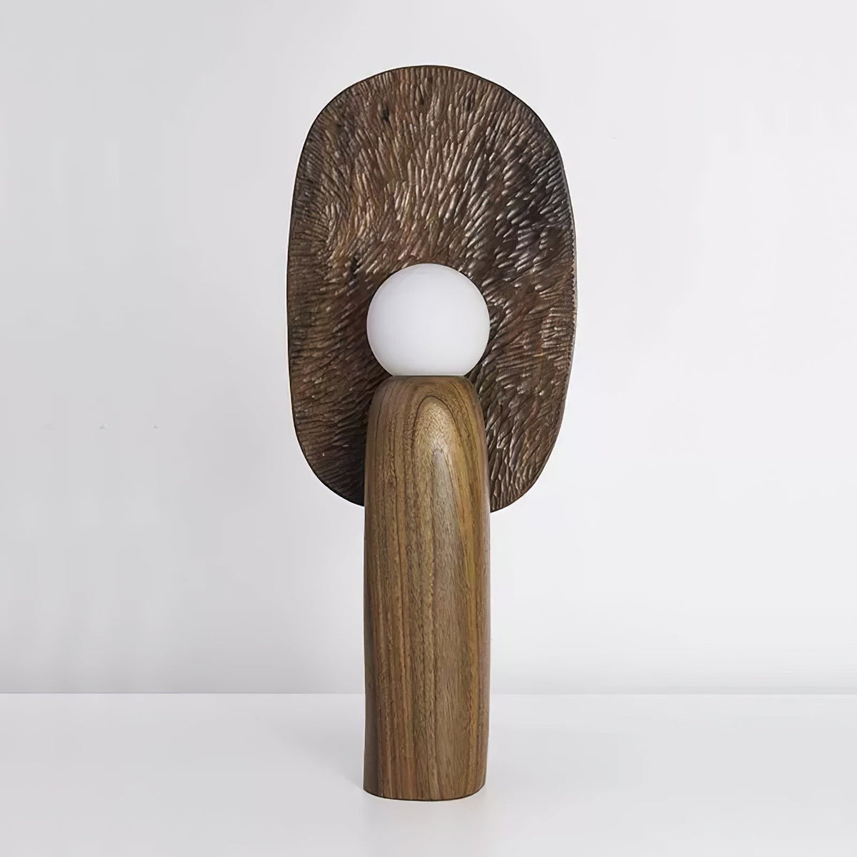 Forest Spirit Sculptural Wooden Table Lamps with Opal Glass Shades