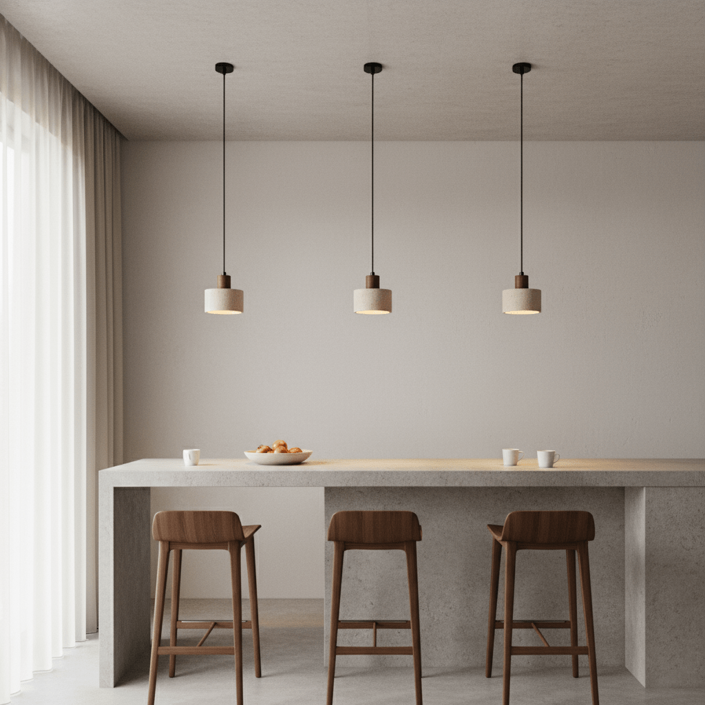 Forma Terra Trio Pendant Light – Travertine & Walnut Sculptural Chandelier