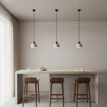 Forma Terra Trio Pendant Light – Travertine & Walnut Sculptural Chandelier