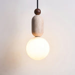Forma Pendant Light in Walnut and Travertine with Opal Glass Globe