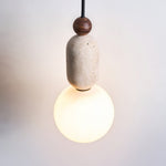 Forma Pendant Light in Walnut and Travertine with Opal Glass Globe
