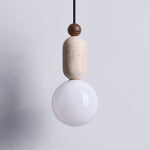 Forma Pendant Light in Walnut and Travertine with Opal Glass Globe