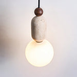 Forma Pendant Light in Walnut and Travertine with Opal Glass Globe
