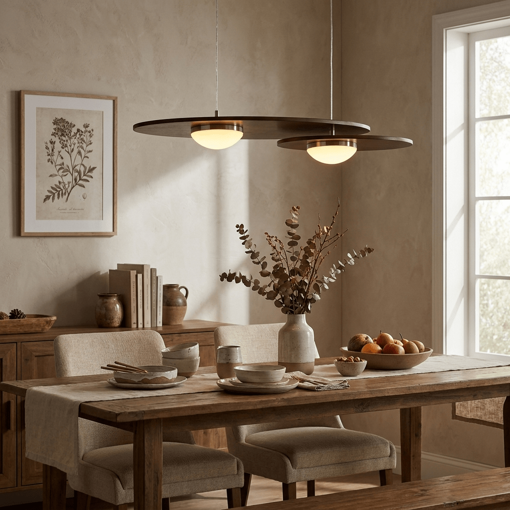 Forma Walnut Linear LED Pendant Light for Dining Room and Kitchen Island