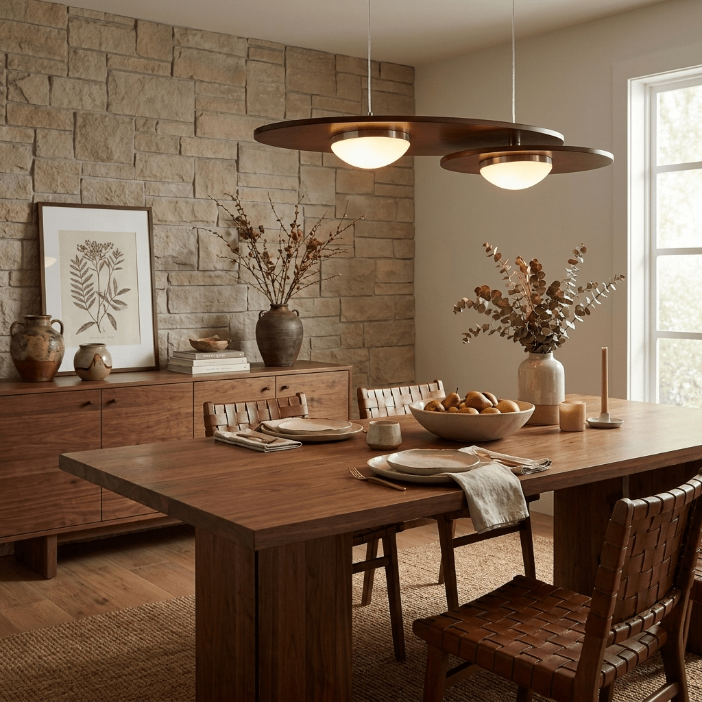 Forma Walnut Linear LED Pendant Light for Dining Room and Kitchen Island