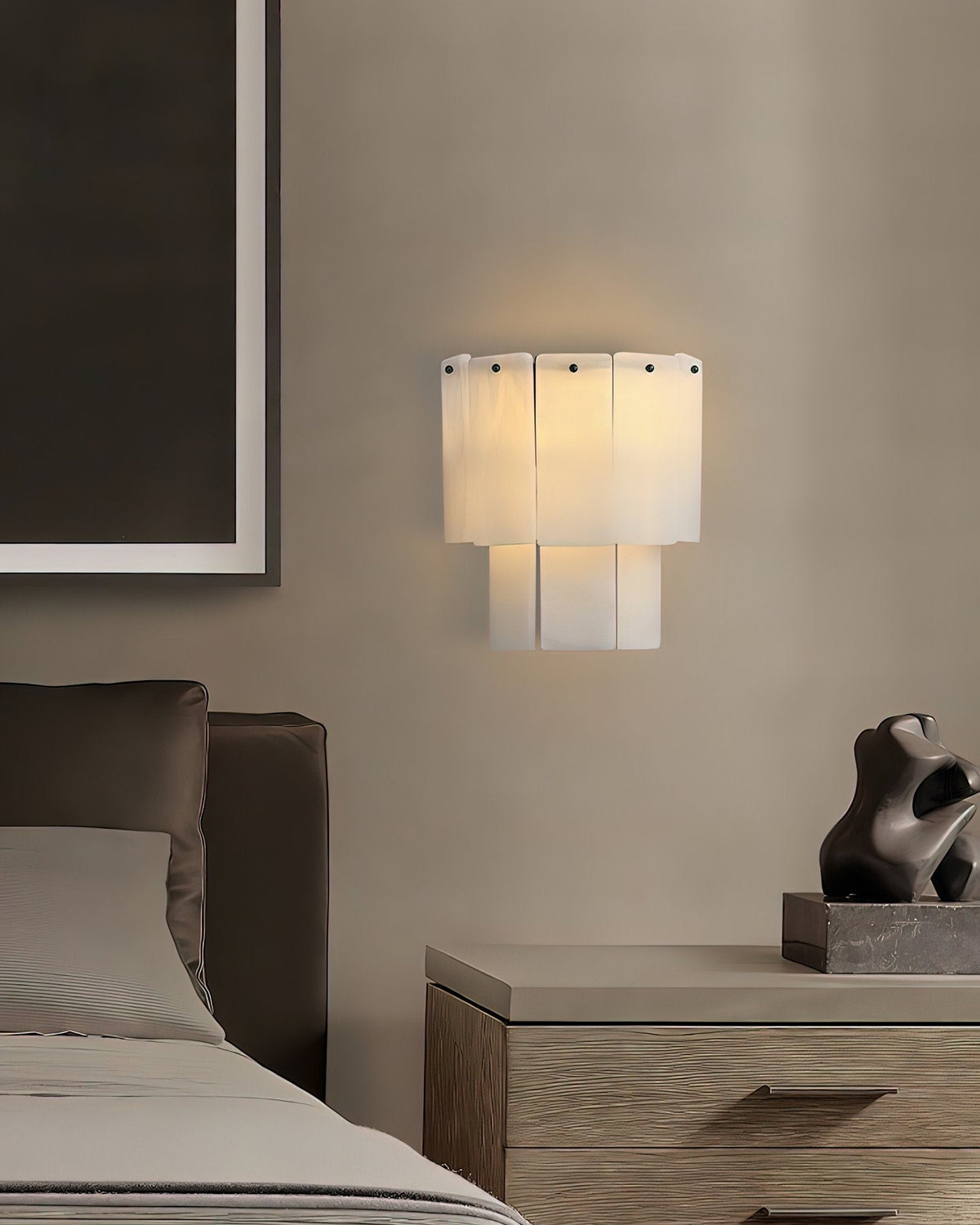 Fractured Alabaster Wall Sconce in Black and Brushed Copper