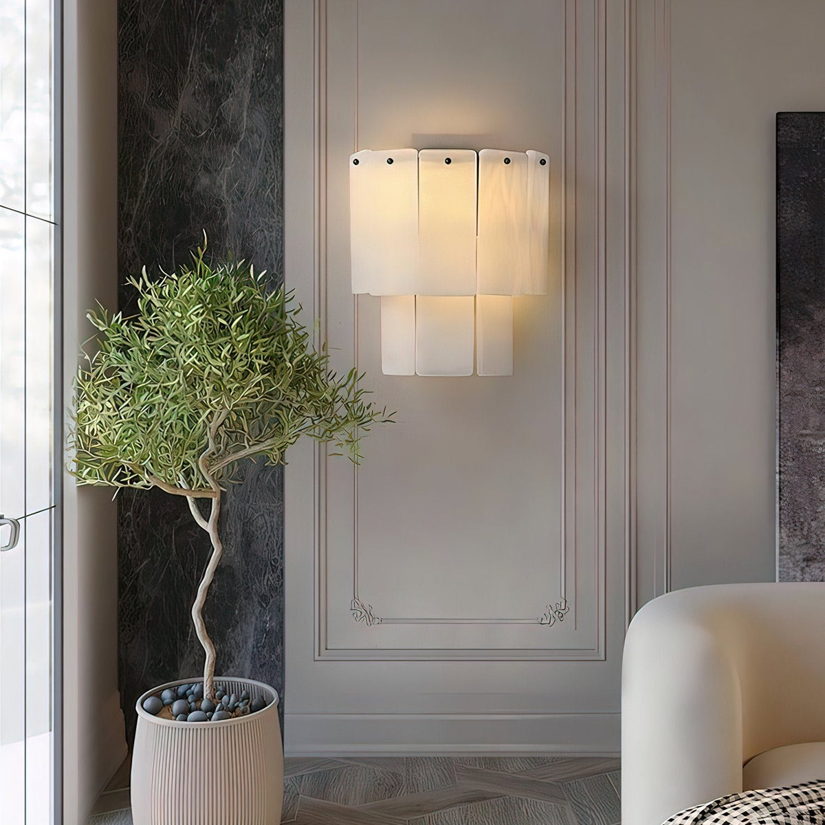 Fractured Alabaster Wall Sconce in Black and Brushed Copper