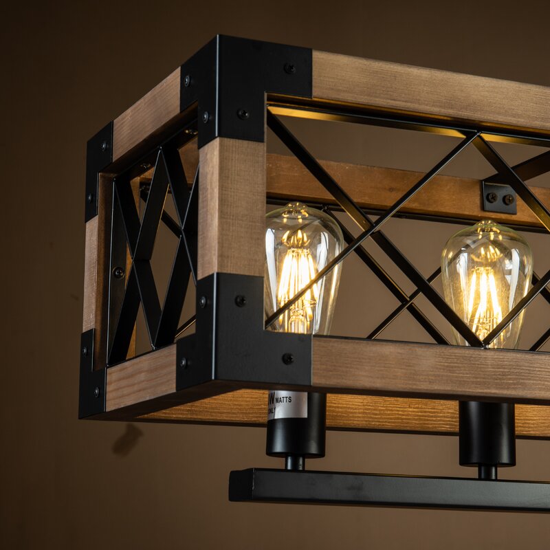 Rustic Industrial Linear Chandelier For Dining Rooms Farmhouse Rectangular Square Light Fixture
