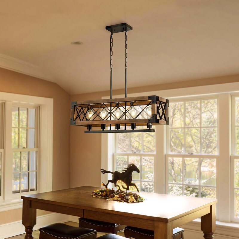 Rustic Industrial Linear Chandelier For Dining Rooms Farmhouse Rectangular Square Light Fixture