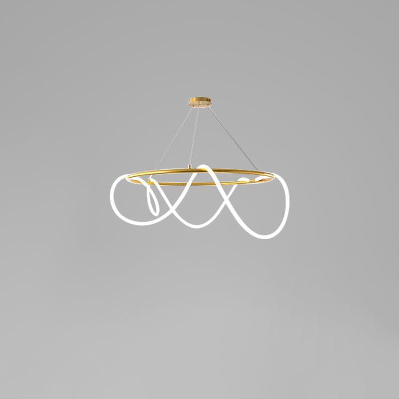 Sculptural Linear Curve LED Chandelier in Gold or Black
