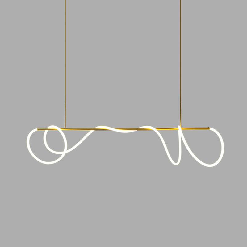 Sculptural Linear Curve LED Chandelier in Gold or Black