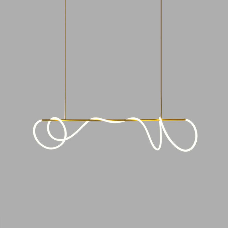 Sculptural Linear Curve LED Chandelier in Gold or Black