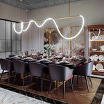 Sculptural Linear Curve LED Chandelier in Gold or Black