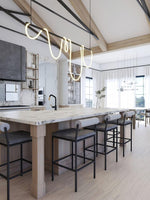 Sculptural Linear Curve LED Chandelier in Gold or Black
