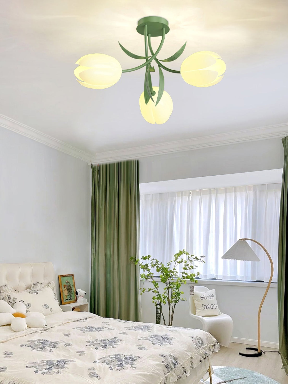 French Cream Orchid Ceiling Lamp