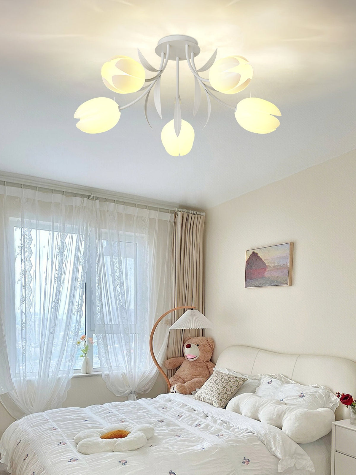 French Cream Orchid Ceiling Lamp